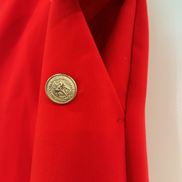 Zara Red Straight Leg Gold Button Detail High Waisted Pants Size Small - Picture 9 of 16